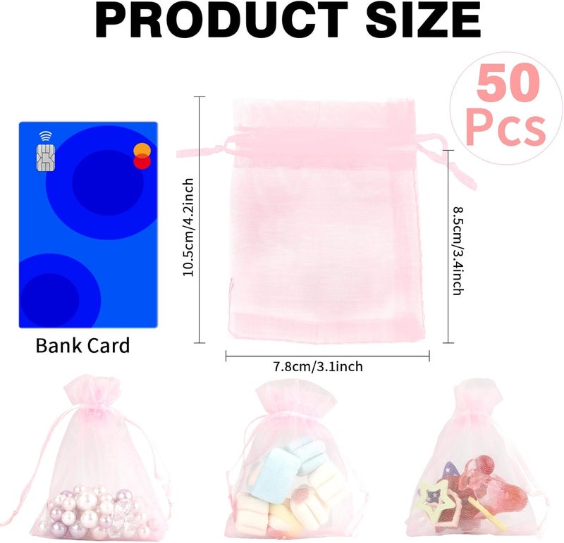 BOEIAC Organza Bags - Pink Sheer Organza Gift Bags, 50 Pcs, 3 x 4 Inch, Jewelry & Party Favor Bags with Drawstring, Mesh Candy Bags for Wedding & Christmas - Image 2